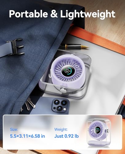 KIMMOO USB Desk Fan, Quiet Table Fan with Turbo Airflow, 100 Speeds, Digital Display, 90° Rotating, Small Rechargeable Battery Desktop Fans for Bedroom Home Office Travel, Lavender - color: Lavender