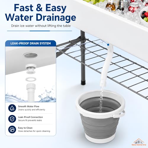 4 Feet Folding Ice Cooler Table with Drain Plug and Wire Shelf | Easy Drainage System, Foldable Legs, Deep Ice Bin, Polyethylene Tabletop, Tailgate & Camping Use