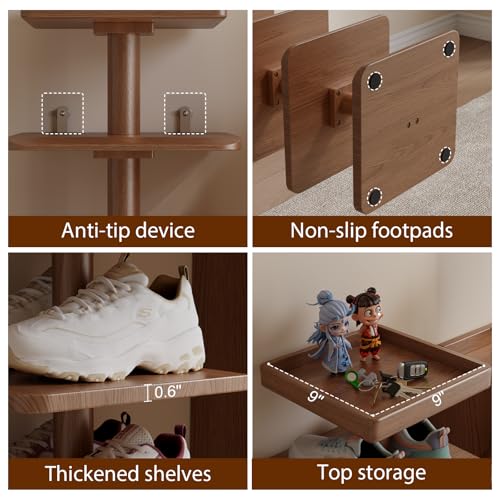 6-Tier Vertical Shoe Rack, Narrow Shoe Tower for Small Space - color: Walnut, size: 11.4"D×10.8”W×43.3"H