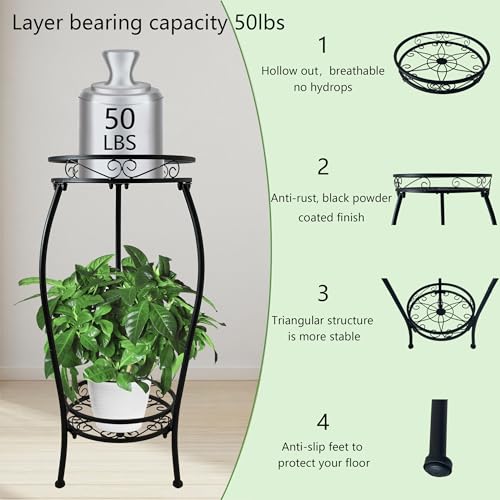 CASIMR 2Pack Plant Stand Indoor Outdoor, 2 Tier 26.6" Tall Metal Potted Holder Rack Multiple Flower Pot Stand Heavy Duty Plant Shelf Rustproof Iron Plant Round Supports Rack