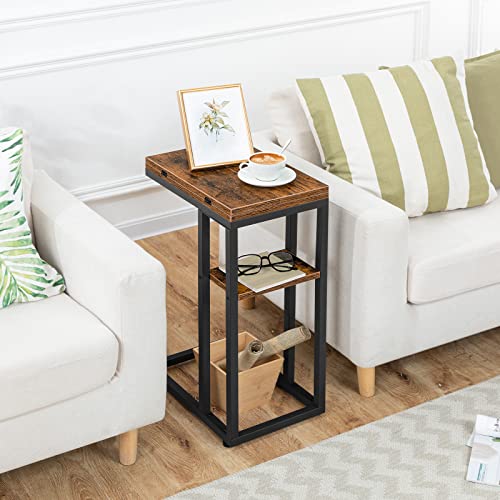 HOOBRO Foldable C Shaped End Table, C Shaped Side Table with Storage Shelf, Small Snack Table, Slide Under Couch Table for Sofa, Living Room Bedroom Small Spaces Easy Assembly, Rustic Brown BF29SF01 - color: Rustic Brown + Black