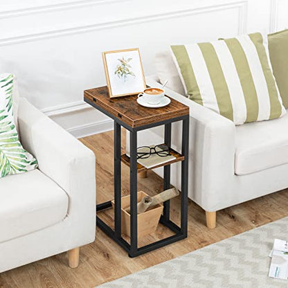HOOBRO Foldable C Shaped End Table, C Shaped Side Table with Storage Shelf, Small Snack Table, Slide Under Couch Table for Sofa, Living Room Bedroom Small Spaces Easy Assembly, Rustic Brown BF29SF01 - color: Rustic Brown + Black
