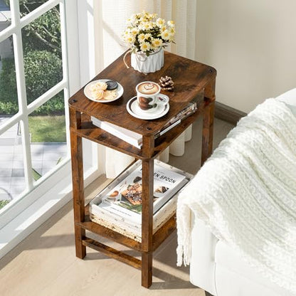 YUFAM Side Table End Table Tall Night Stand 3-Tier 2 Pack for Living Room Bedroom Bathroom Office Furniture Brown - color: Brown, size: 3 Tier