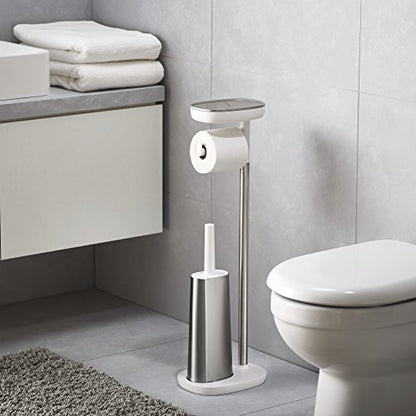 Joseph Joseph EasyStore Butler Toilet Paper Holder Stand and Flex Toilet Brush with Shelf and Drawer, Stainless Steel - style: Stand with Toilet Brush