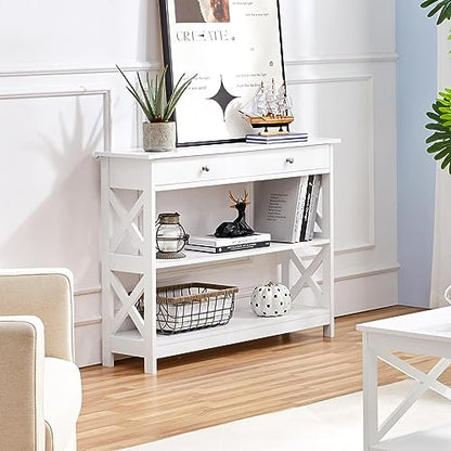 Yaheetech TV Stand, Entertainment Center with Drawer, 39.5" Media Console Table for TV with 2 Open Shelves for Bedroom, Living Room, Entryway, White - color: White