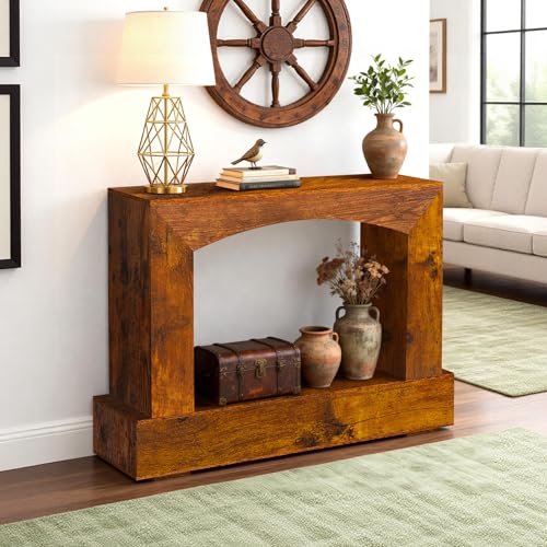Sonharlar 46 Inch Entryway Table U-Shaped, Wooden Console Table with Socket Farmhouse Sofa Table for Entrance, Hallway, Living Room,Behind Couch(Rustic Brown) - color: Rustic Brown, size: 46IN UH