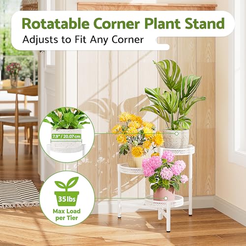 3 Tier White Folding Metal Planter Pot Holder Stand for Bedroom - color: WhiteWave, size: 3-tiers
