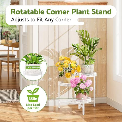 3 Tier White Folding Metal Planter Pot Holder Stand for Bedroom - color: WhiteWave, size: 3-tiers