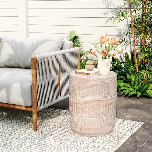 Christopher Knight Home Jaym 18.50" H Indoor Outdoor Accent Side Table, Patio Decorative End Table, Cylinder Lightweight Concrete Garden Stool for Patio Balcony & Garden Decor, Travertine - color: Travertine, Cylinder