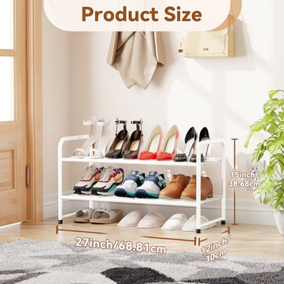 Simple Shoe Rack, 2 Tier Heavy Duty Metal Shoe Shelf 27 Inch Wide, White - color: White, size: 2 Tier