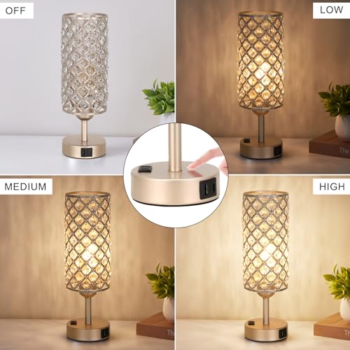 Hong-in Touch Table Lamps for Bedrooms Set of 2-3 Way Dimmable Champagne Gold Crystal Lamps with Crystal Shade, Bedside Nightstand Lamp for Living Room Bedroom Home Office - color: Champagne Gold