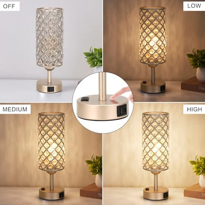 Hong-in Touch Table Lamps for Bedrooms Set of 2-3 Way Dimmable Champagne Gold Crystal Lamps with Crystal Shade, Bedside Nightstand Lamp for Living Room Bedroom Home Office - color: Champagne Gold