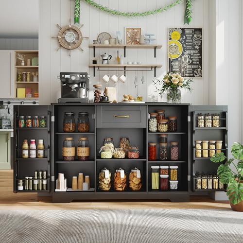 Gizoon 45" Coffee Bar Cabinet with Door and Shelves Kitchen Hutch with Countertop, Kitchen Buffer Cabinet with Storage for Bedroom and Living Room, Black - color: Black, size: 46"W (2 Doors + 1 Drawer)