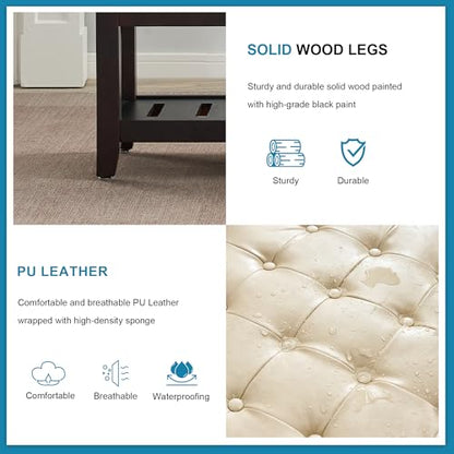 44" Entryway Bench with Shoe Storage, End of Bed Bench, Upholstered Ottoman Storage, 500 LBS Capacity for Entryway, Living Room, Hallway - color: Beige(pu)-1