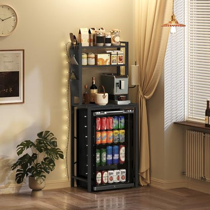 MAHANCRIS Bakers Rack with Mini Fridge Shelf, 3-Tier Microwave Stand, Coffee Bar Station with Paper Holder, Freestanding Kitchen Storage Rack, for Kitchen, Black BRBK5401 - color: Black