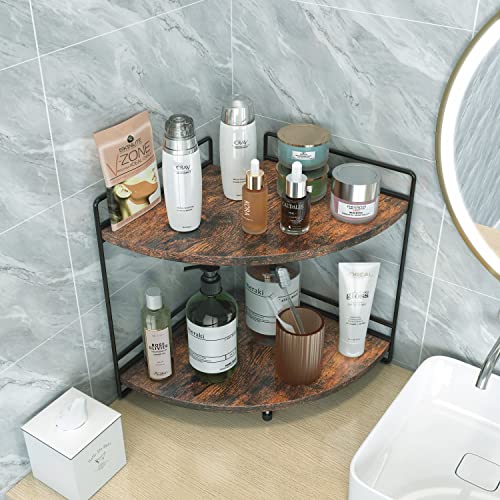 2-Tier Bathroom Counter Organizer, Wooden Corner Shelf for Vanity | Multi-Use Bathroom Storage, Holds Perfume, Makeup, Spices And Toiletries, Fits Dresser And Kitchen Countertops