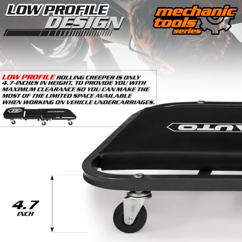 M-AUTO Foldable Z Creeper 2-in-1 Rolling Folding Car Creeper & Seat, 36" Adjustable Roller Garage Chair Lay Down or Sit, 330LBS Capacity Under Car Roller Creeper with 6 Swivel Casters, Black - color: Black, size: 36"