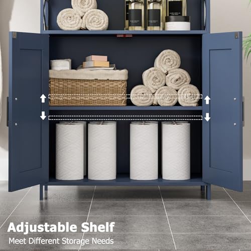Homhedy Farmhouse Bathroom Storage Cabinet with 2 Doors, Toilet Paper Cabinet with Adjustable Shelf, Small Bathroom Cabinet for Kitchen/Laundry/Living Room, 11.8 x 23.6 x 31.5 Inches, Blue - color: Blue