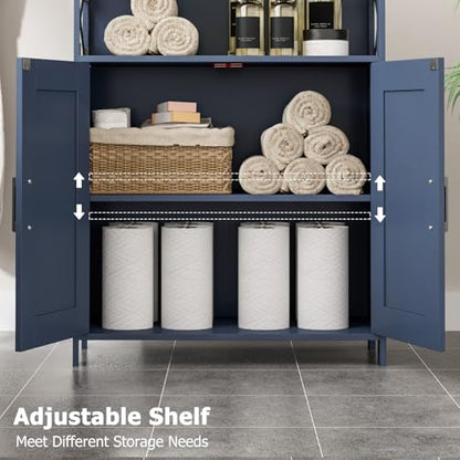 Homhedy Farmhouse Bathroom Storage Cabinet with 2 Doors, Toilet Paper Cabinet with Adjustable Shelf, Small Bathroom Cabinet for Kitchen/Laundry/Living Room, 11.8 x 23.6 x 31.5 Inches, Blue - color: Blue