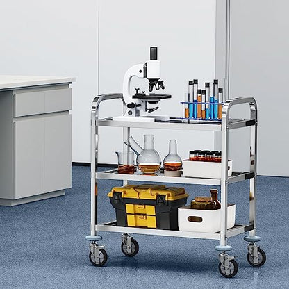 VEVOR Stainless Steel Cart, 3 Layers Lab Utility Cart 220 lbs Weight Capacity, Medical Cart with Lockable Universal Wheels, for Lab, Clinic, Kitchen, Salon