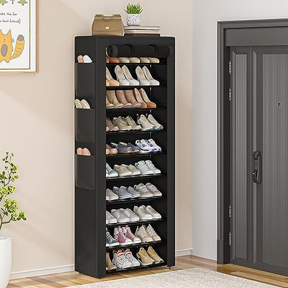 OYREL Large Shoe Rack, Black, 6 Side Pockets, 23.6" Wide x 11.4" Deep x 68.9" Tall, 36-41 Pairs of Shoes - color: Black, size: 10Tier 23.6"W