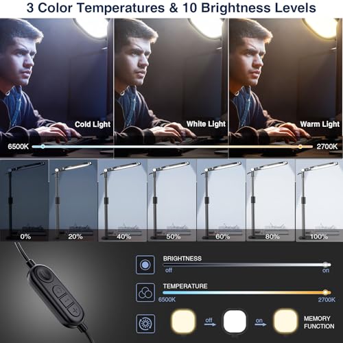 Zoom Lighting for Computer, Adjustable Desk Lighting for Video Calls, 30 Light Modes Video Conference Light, Desk Ring Light with Stand for Webcam, Meetings, Live Stream, Home Office. CRI 97.8 - color: Black-1 pack
