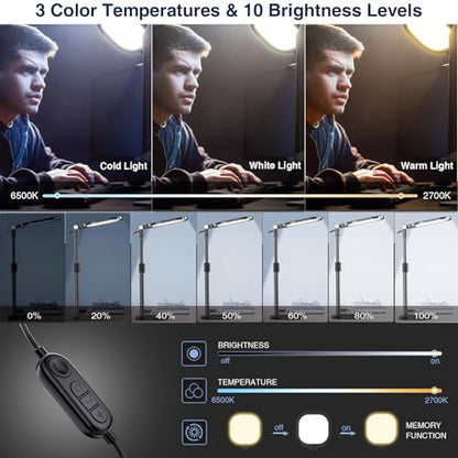 Zoom Lighting for Computer, Adjustable Desk Lighting for Video Calls, 30 Light Modes Video Conference Light, Desk Ring Light with Stand for Webcam, Meetings, Live Stream, Home Office. CRI 97.8 - color: Black-1 pack