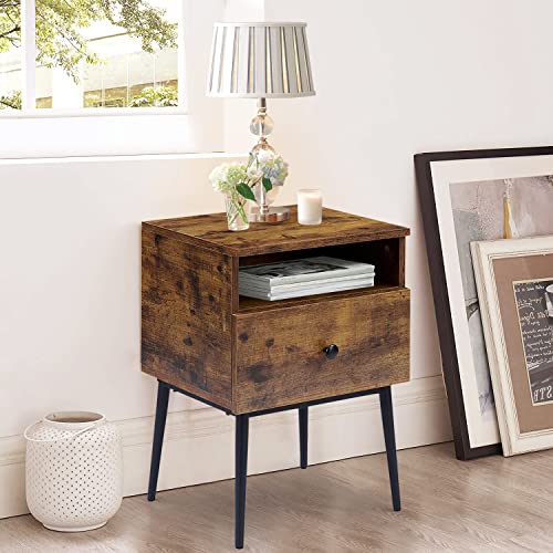 VECELO Modern Nightstands Set of 2,Square End Side Table with Drawer and Storage Space for Bedroom and Living Room - color: Antique Brown（2 Sets）
