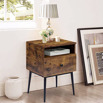 VECELO Modern Nightstands Set of 2,Square End Side Table with Drawer and Storage Space for Bedroom and Living Room - color: Antique Brown（2 Sets）