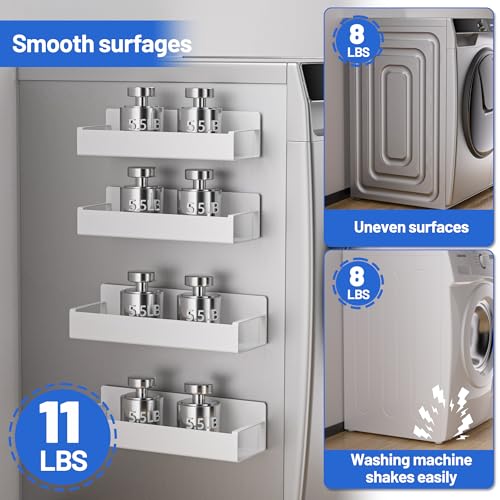 Vetacsion 4 Pack Magnetic Laundry Organizer, Heavy Duty Magnetic Shelf For Washer And Dryer, White, Iron