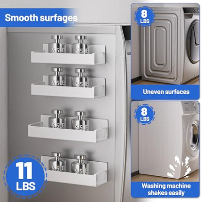 Vetacsion 4 Pack Magnetic Laundry Organizer, Heavy Duty Magnetic Shelf For Washer And Dryer, White, Iron