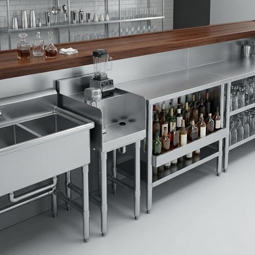 Commercial Underbar Blender Station 18.5 in. x 14 in. x 30 in. Stainless Steel Flat Top with Side Splashes NSF, Bar Prep Station with Grommet Hole for Blender Cords - size: 18 in. x 14 in.