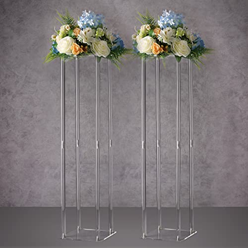 YALLOVE Acrylic Flower Stand, Set of 2 Clear Pedestal, 31.5 Inch Tall Vases for Wedding Event Party Props, Home Decor - size: 31.5''