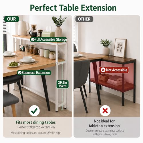 2-Tier Dining Table Side Rack, Narrow Kitchen Table Extension Shelf for Small Dining Table, Space Saving Storage Organizer for Small Kitchen Table for 2/4
