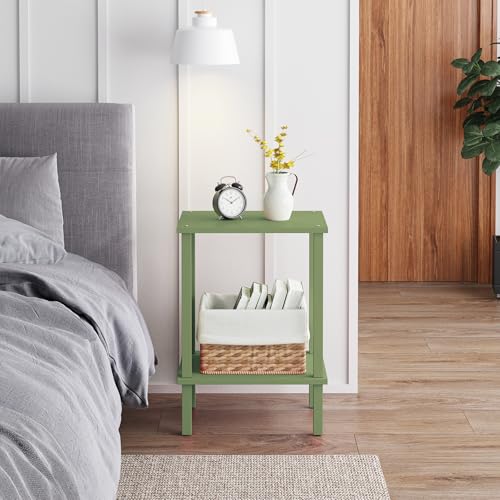 TUTOTAK End Table, Set of 2, Side Table, Nightstand, 2-Tier Storage Shelf, Sofa Table for Small Space, Living Room, Bed Room, Olive Green TB01BOG035 - color: Olive Green