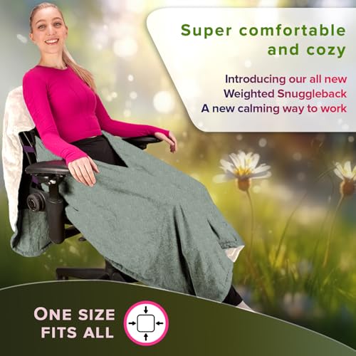 The Original Weighted Office Chair Blanket by SnuggleBack;Cozy Comfy Desk Chair Wrap Attaches for Hands-Free Warmth.Stay Warm In The Winter or Summer.(Sage Fleece) - Weighted by 8Lbs of Clay Beads - color: Weighted Sage Shu Flannel