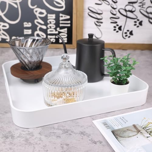 Square White Serving Tray, Ottoman Tray for Coffee Table - color: S-white, size: 13" x 13" x 1.6"