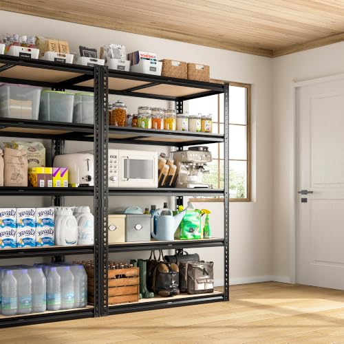 ROOMFAVE 5 Tier Garage Shelving Heavy Duty Storage Shelves, 72"x35.8"x16" | 2200LBS Load Garage Shelves, Adjustable Metal Shelving Unit for Warehouse, Pantry, Kitchen, Basement, Black
