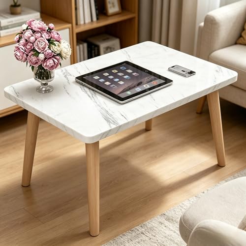 Coffee Table, 23.6" Small Oval Coffee Tables for Small Space with 4 Solid Wood Leg, Floor Table Desk for Sitting on The Floor, Side Table Japanese Low Table for Living Room Apartment, Rectangle White - color: 23.6"l Rectangular White