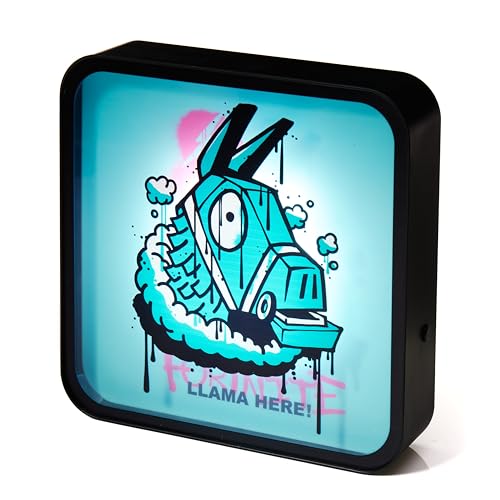 Numskull Fortnite Acrylic LED Light Box Lamp Official Llama LED Light, Desk or Wall-Mounted, USB or Battery Powered, 8.7" Tall, Blue and Pink - color: Fortnite
