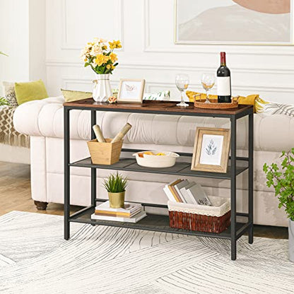 HOOBRO Console Table, Sofa Table with 2 Flat or Slant Adjustable Mesh Shelves, Hallway Table and Sideboard in Entryway, Living Room Corridor, Easy Assembly, Industrial, Rustic Brown and Black BF01XG01