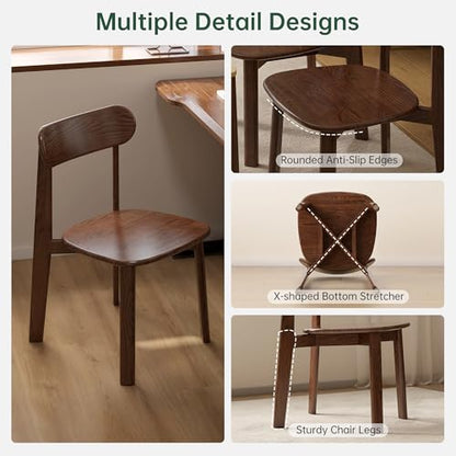 47’’-63’’ 100% Oak Extendable Dining Table and Chairs Set of 4, Solid Wood Folding Kitchen Table, Mid Century Modern Dinner Table for Kitchen, Apartment, Living Room (Walnut, 63''+4Chairs-HSA) - color: Walnut, size: 63''+4Chairs-HSA