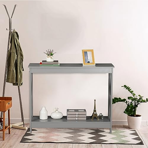 Nouva 2-Tier Narrow Console Sofa Side Table for Hallway Foyer Table Sofa Long Accent Table for Living Room,Grey - color: Grey