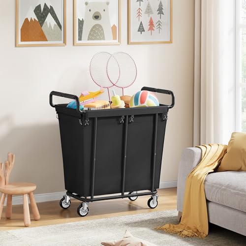 Gewudraw Medium Laundry Hamper with Wheels, 250L, Black | Rolling Laundry Basket, Heavy Duty Rolling Laundry Cart with Handle, Steel Frame, Waterproof Liner, 66 Gallons - color: Black, size: 1-Section-250L