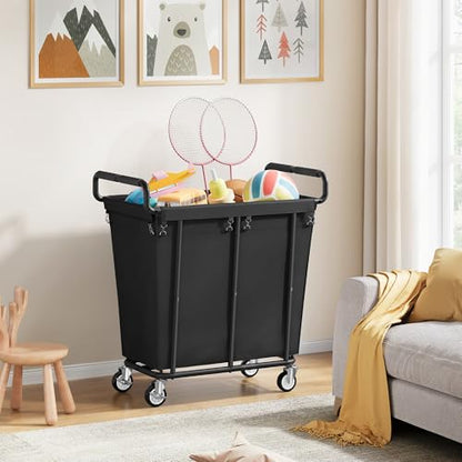 Gewudraw Medium Laundry Hamper with Wheels, 250L, Black | Rolling Laundry Basket, Heavy Duty Rolling Laundry Cart with Handle, Steel Frame, Waterproof Liner, 66 Gallons - color: Black, size: 1-Section-250L