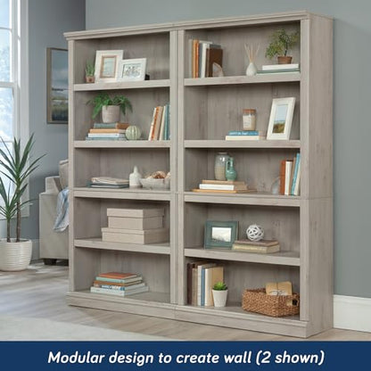 Sauder 5 Tier Book Shelf Wooden Bookcase Multipurpose Bookshelf for Home Office, Living Room, in Chalked Chestnut - color: Chalked Chestnut