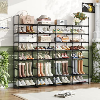 Simple Trending 8-Tier Shoe Rack Large Capacity 64 Pairs Tall Shoe Shelf, Sturdy Metal Shoe Organizer for Entryway, Closet, Bedroom, Black - size: 8 Tiers, Black