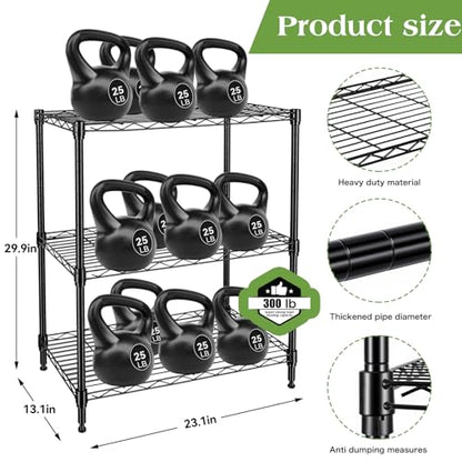 3 Tier Heavy Duty Metal Wire Rack 23.15x13.11x29.92 Inch | Height Adjustable Wire Shelf Structure,High Load Bearing Metal Bracket,Ideal for Kitchen Food Storage and Garage - size: 3 Tier