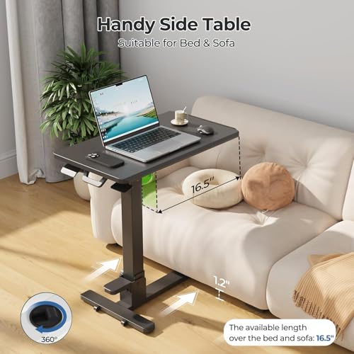 Foldable Mobile Standing Desk, 27 Inch Small Rolling Laptop Cart Height Adjustment, 90° Tiltable Sofaside Table, No Assembly Needed Portable Computer Workstation, Black - color: Black