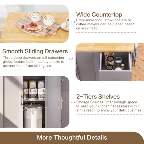 SUNLEI Kitchen Island on Wheels with Storage Cabinet & Foldable Drop Leaf, Rolling Kitchen Table, Cart Handle for Towel Rack, Drop Leaf, Portable Islands for Kitchen (Cement Gray, 39.7-INCH) - size: 39.7 INCH, style: Grey